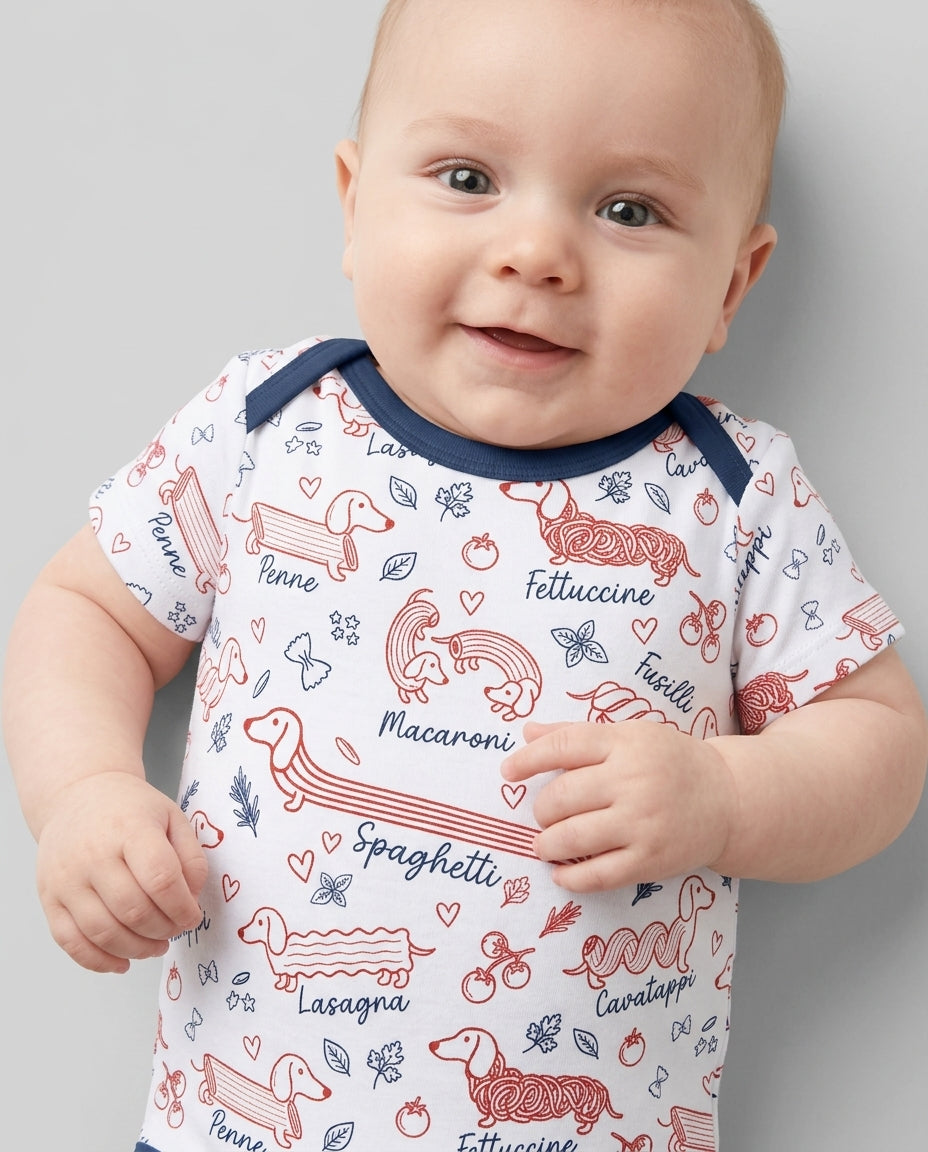 Funny Dachshund Pasta Pups Bamboo Bodysuit