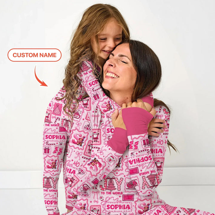 Custom Name Preppy Pink Christmas Women Pajama Set , Custom Name Preppy Pink Christmas Women Pajama Set - Only Shirt / S