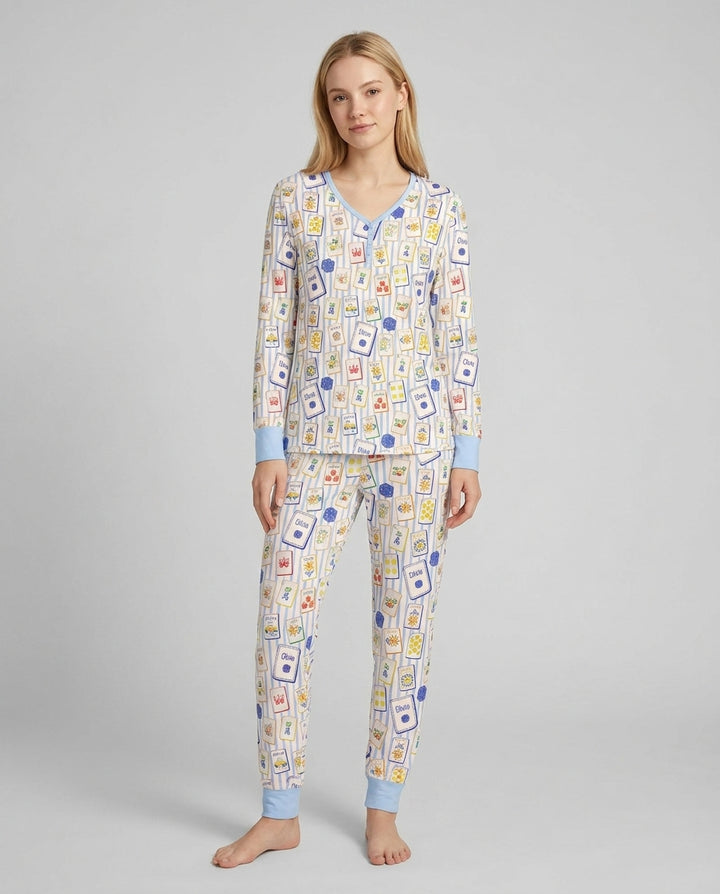 Coastal Mahjong Custom Name Mommy & Me Matching Bamboo Women Pajama Set