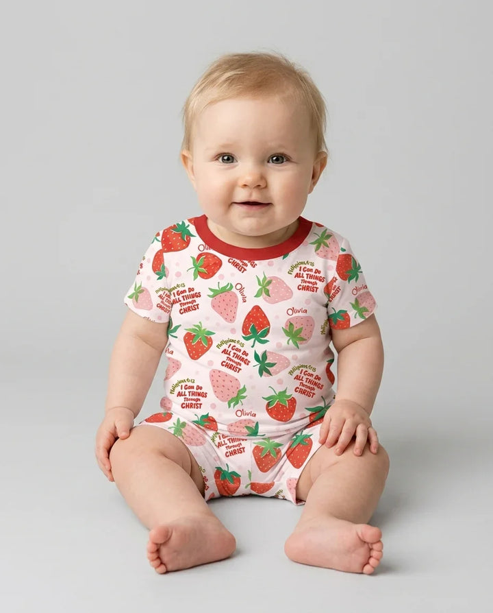 I Can Do All Things Through Christ Bamboo Two Piece Short Sleeve Shorts Pajama Set