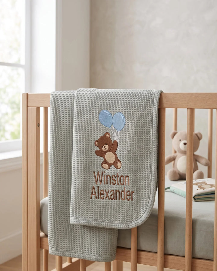 Personalized Dream Bear Embroidered Waffle Bamboo Blanket