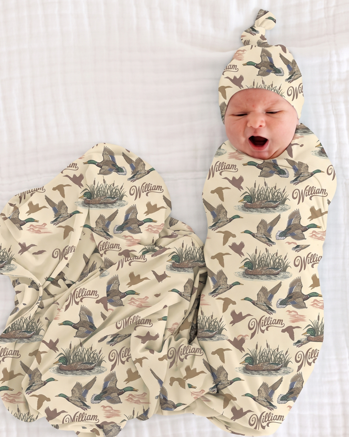 Custom Name Western Mallard Duck Bamboo Swaddle Blanket