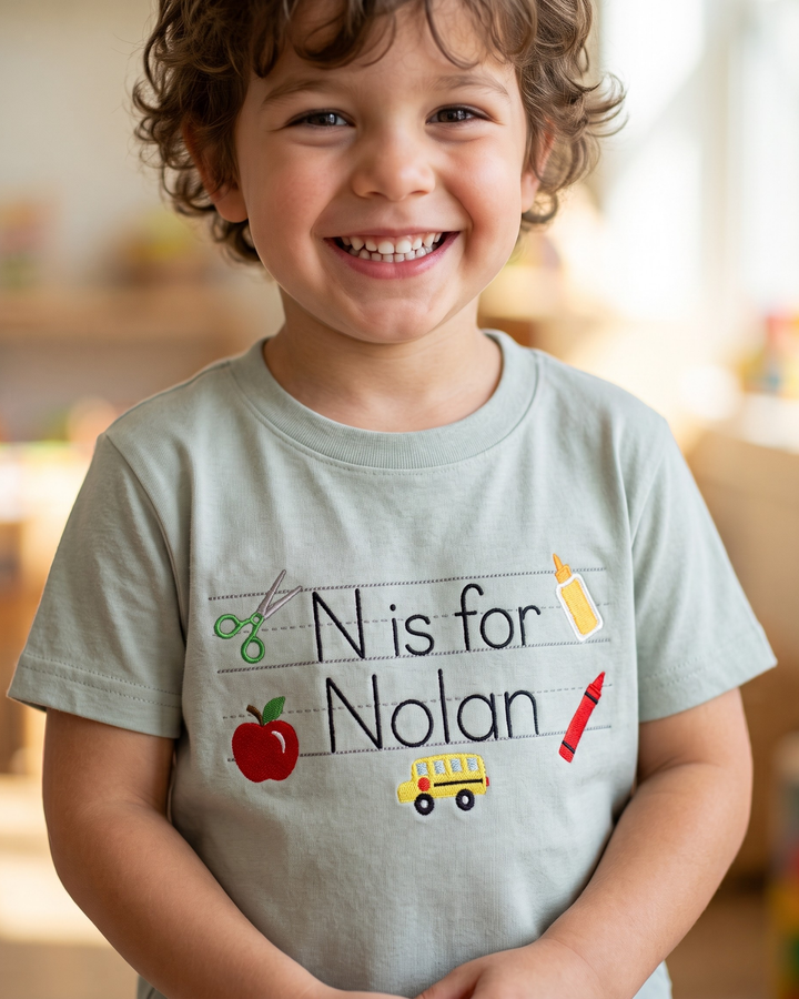 Custom Name Hello Classroom Embroidered Bamboo Crewneck T-Shirt