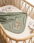 Personalized Teddy Bear Embroidered Ribbed Bamboo Blanket