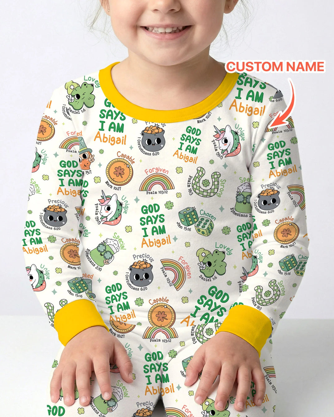 Personalized God Says I Am St. Patrick's Day Family Matching Bamboo Two Piece Long Sleeve Pajama Set