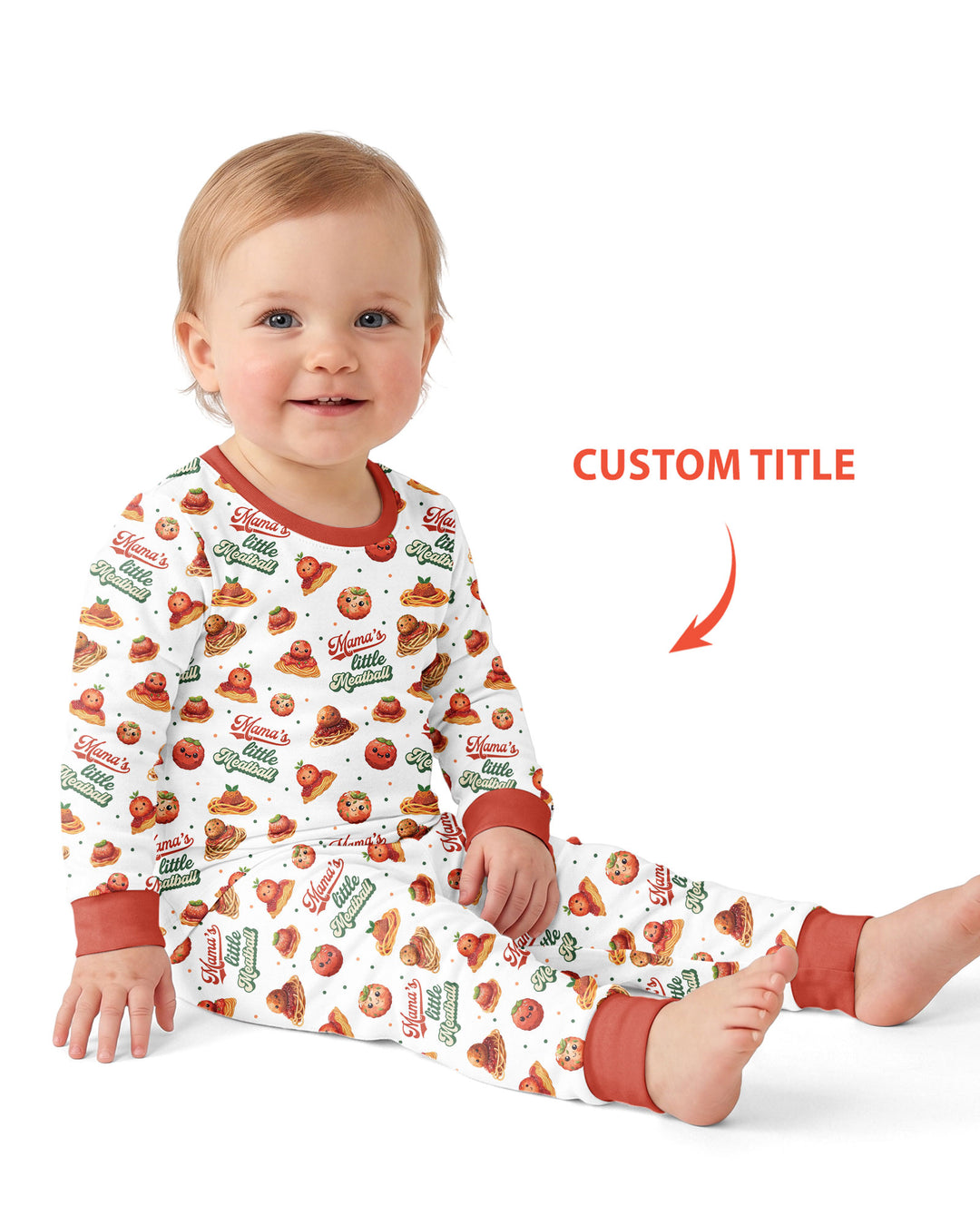 Custom Name Little Meatball Bamboo Two Piece Long Sleeve Pajama Set