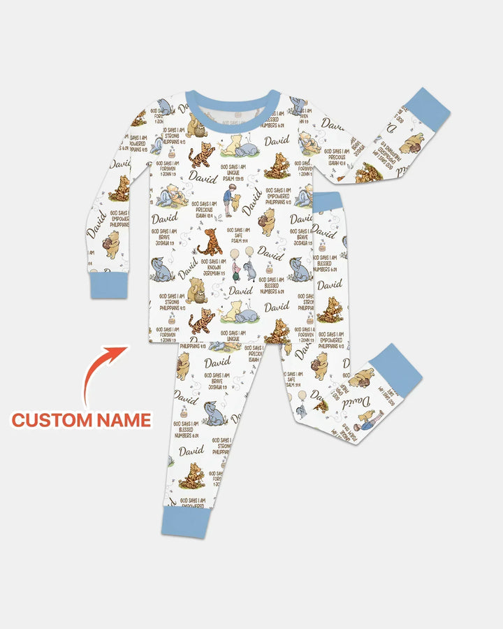 Custom Name God Says I Am Classic Bear Bamboo Two Piece Long Sleeve Pajama Set
