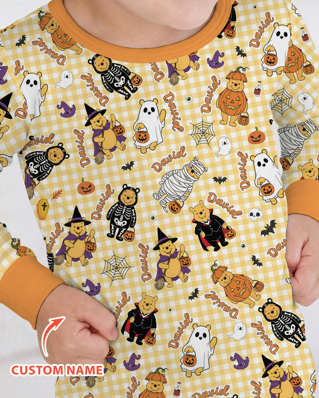 Halloween Bear Custom Name Bamboo Two Piece Long Sleeve Pajama Set