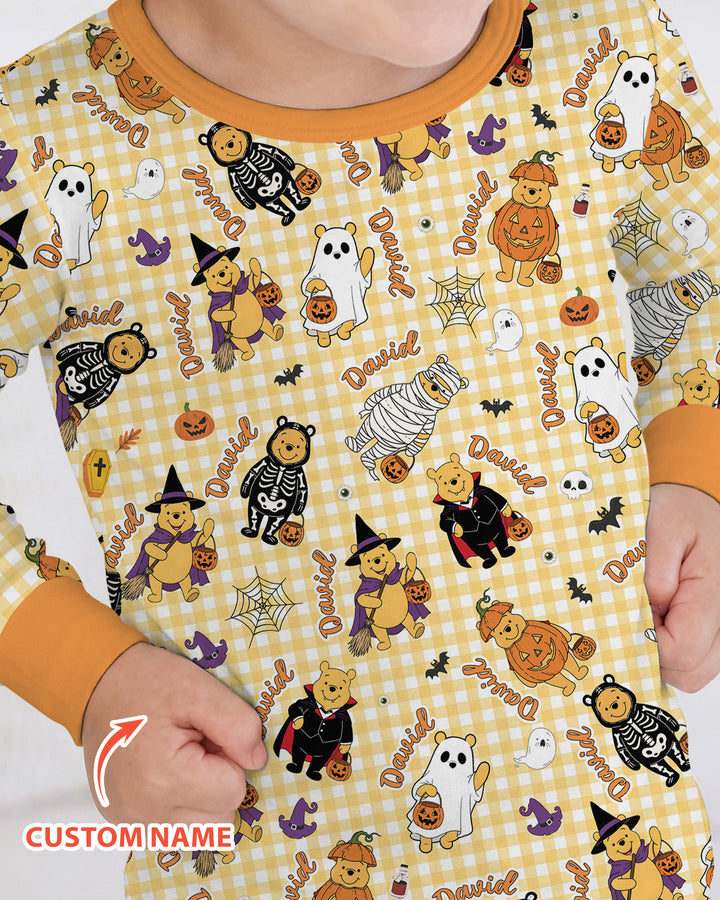 Halloween Bear Custom Name Bamboo Two Piece Long Sleeve Pajama Set