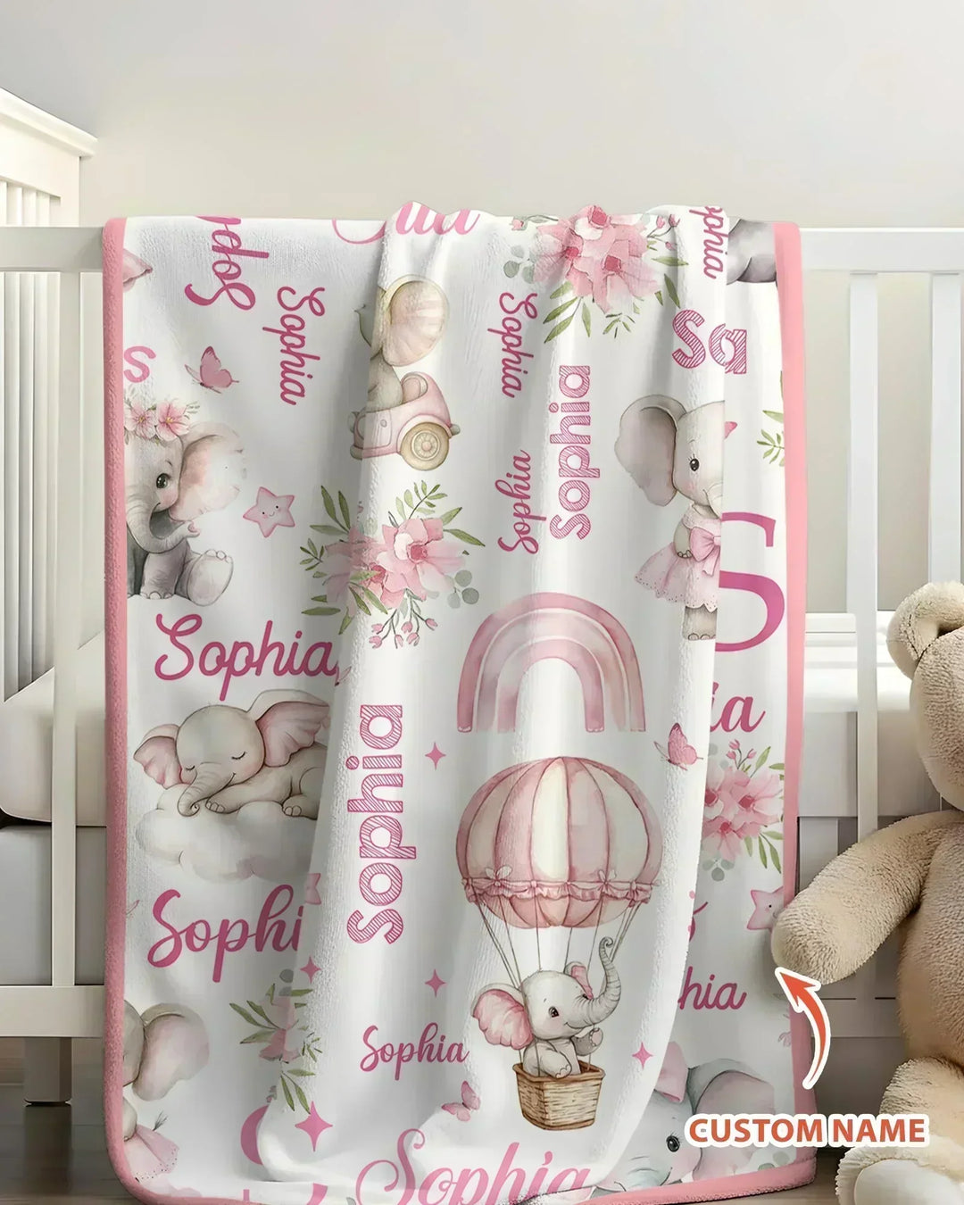 Elephant Love Custom Name Bamboo Blanket