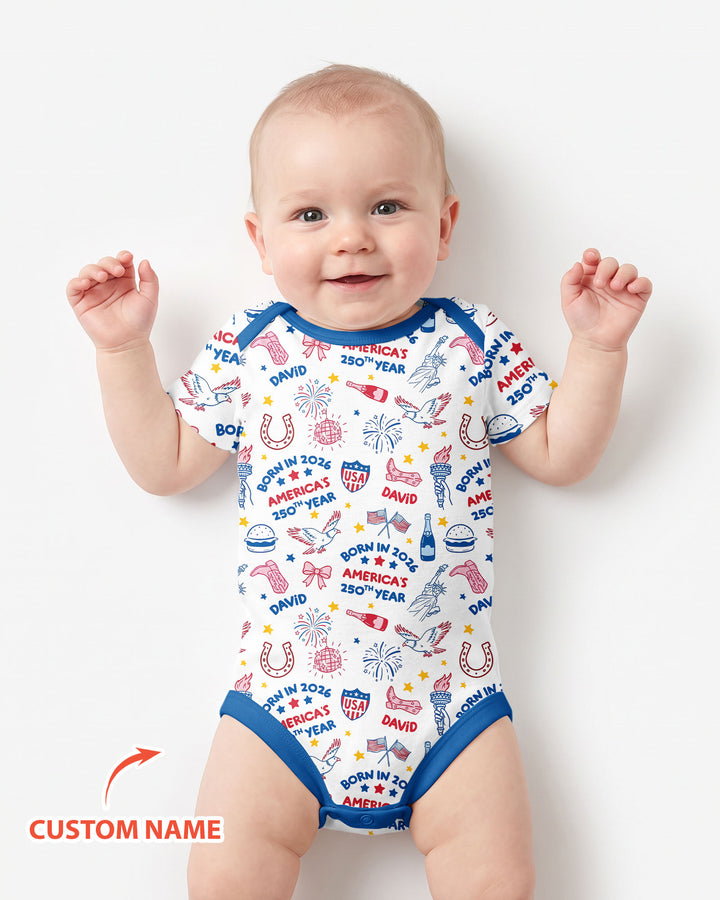 Born in 2026 America’s 250th Year Custom Name Bamboo Bodysuit