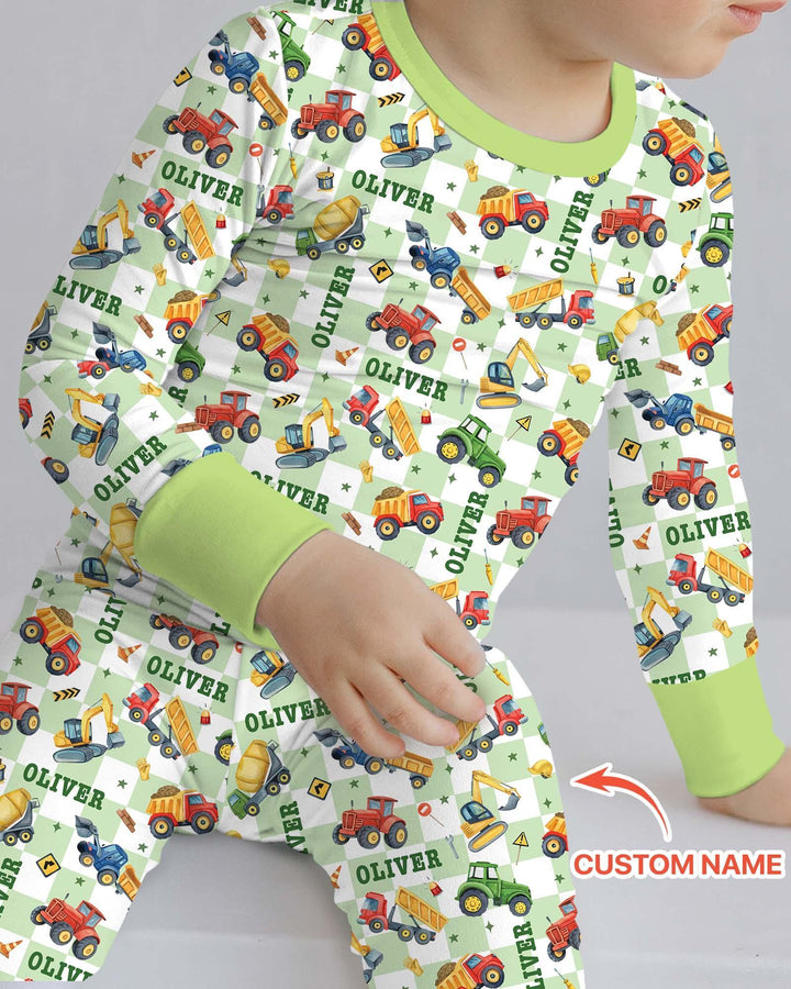 Under Construction Custom Name Bamboo Two Piece Long Sleeve Pajama Set