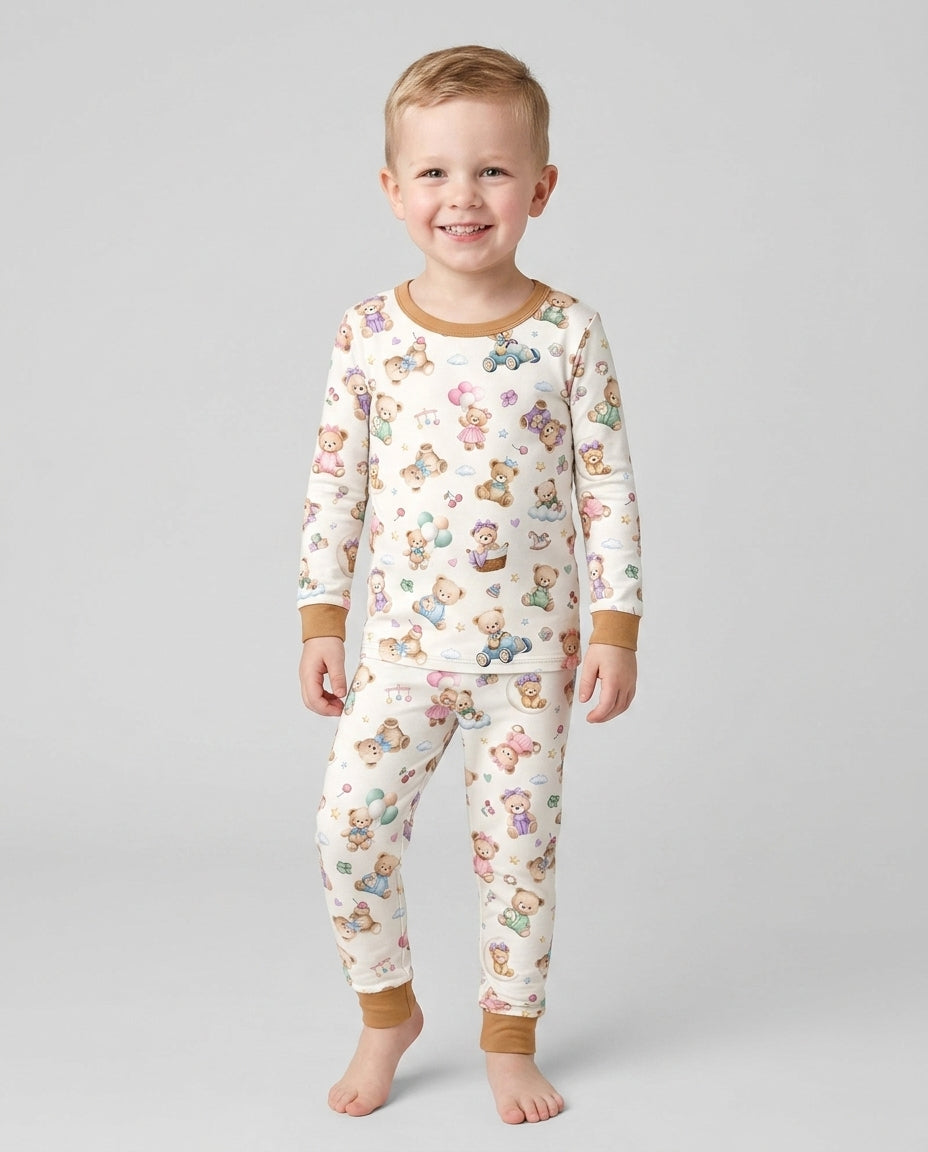 Kawaii Teddy Bamboo Two Piece Long Sleeve Pajama Set