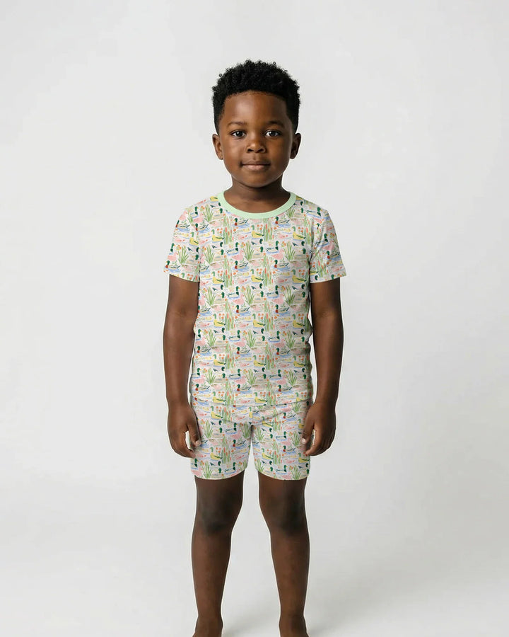 Whimsical Mallard Duck Bamboo Two Piece Short Sleeve Shorts Pajama Set