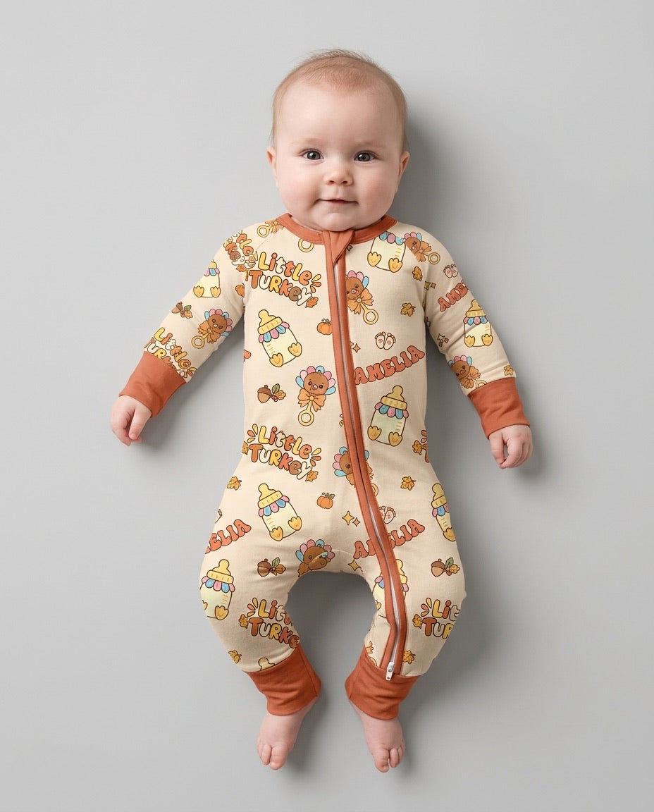 Little Turkey On The Way Family Matching Bamboo Convertible Zippy