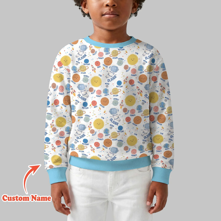 Benutzerdefinierter Name Kleinkind in Universum Bambus Rundhals-Sweatshirt