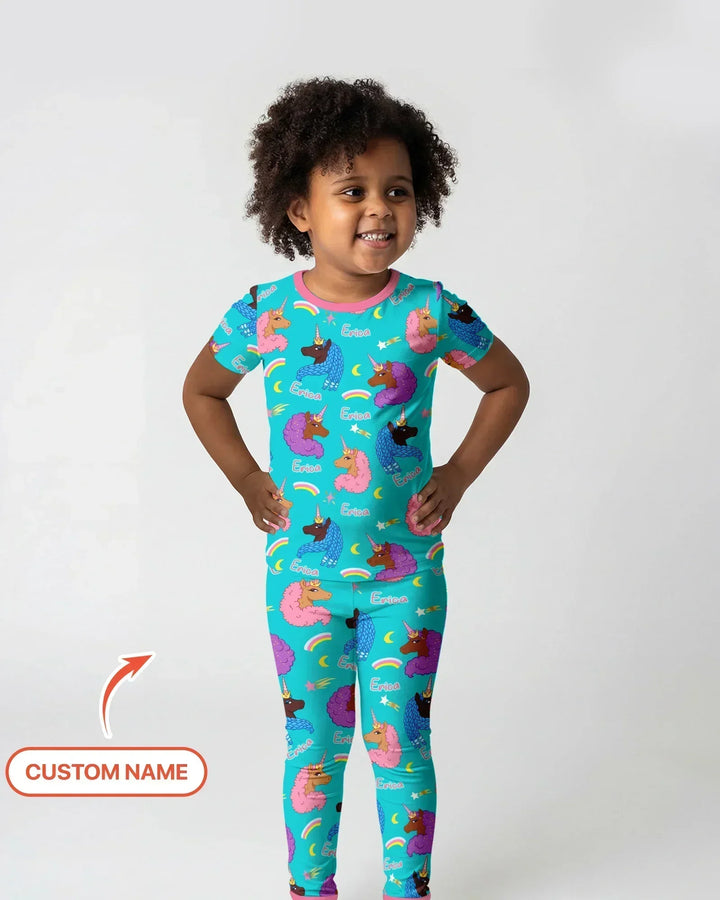 African Astro Unicorn Bamboo Two Piece Short Sleeve Pajama Set