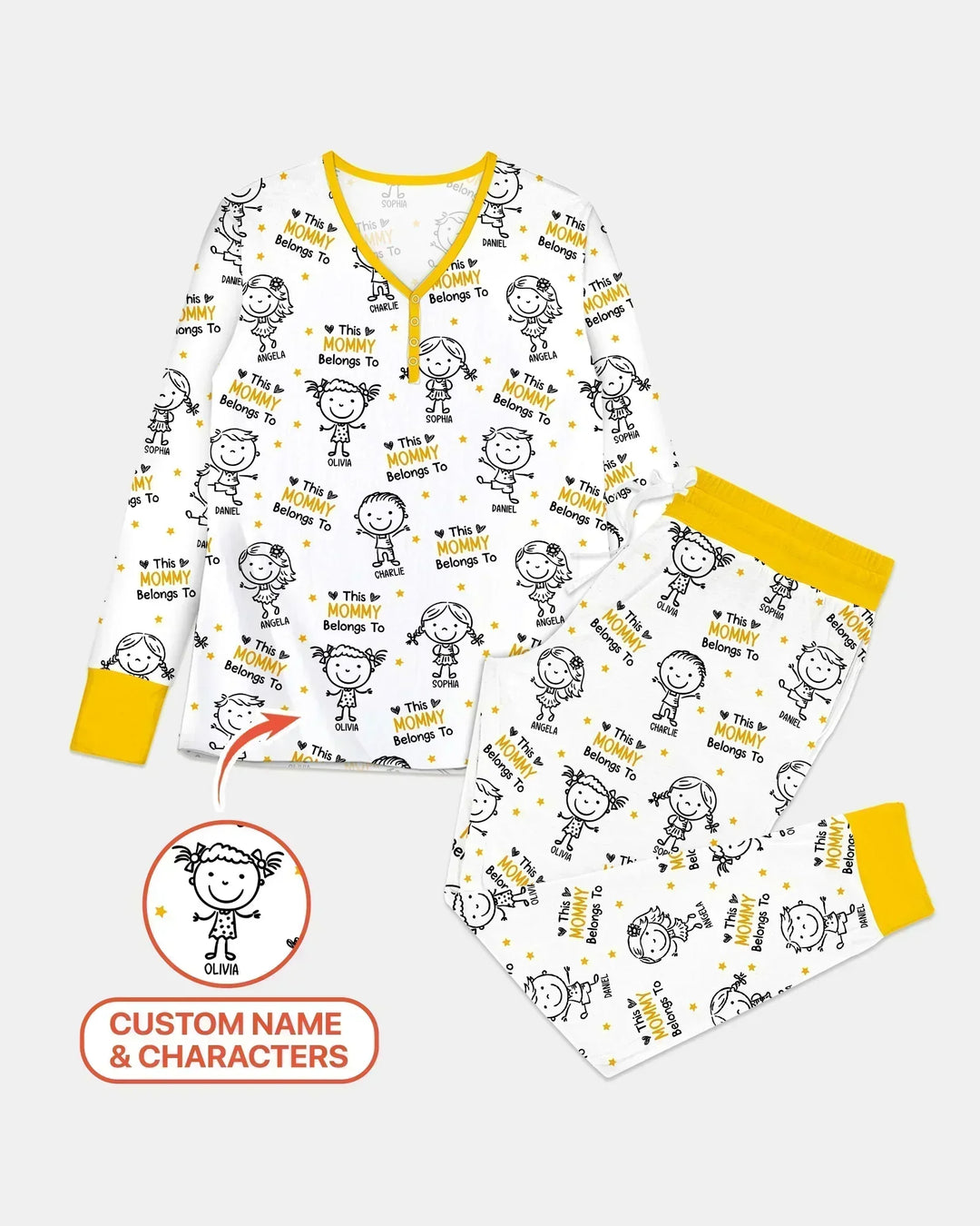 Personalisierter Name „Diese Mama gehört zu“ Doodle Bambus Damen Pyjama-Set