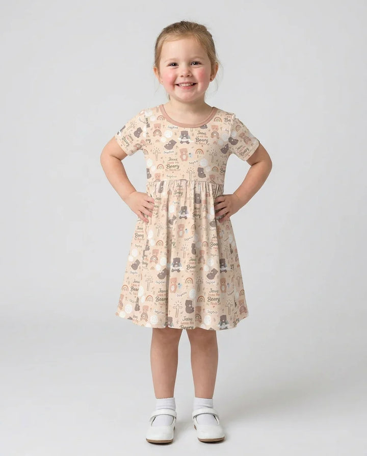 Custom Name Jesus Loves Me Beary Much Bamboo Twirl Dress