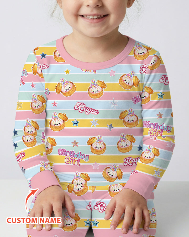 Custom Dumpling Birthday Girl  Bamboo Two Piece Long Sleeve Pajama Set
