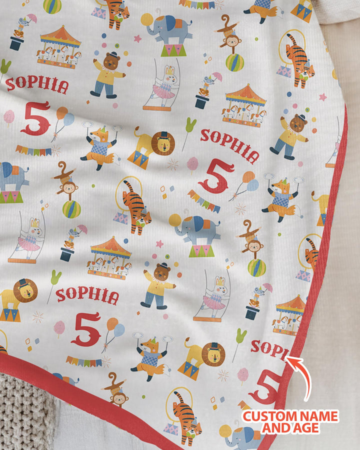 Custom Name Birthday Circus Bamboo Blanket