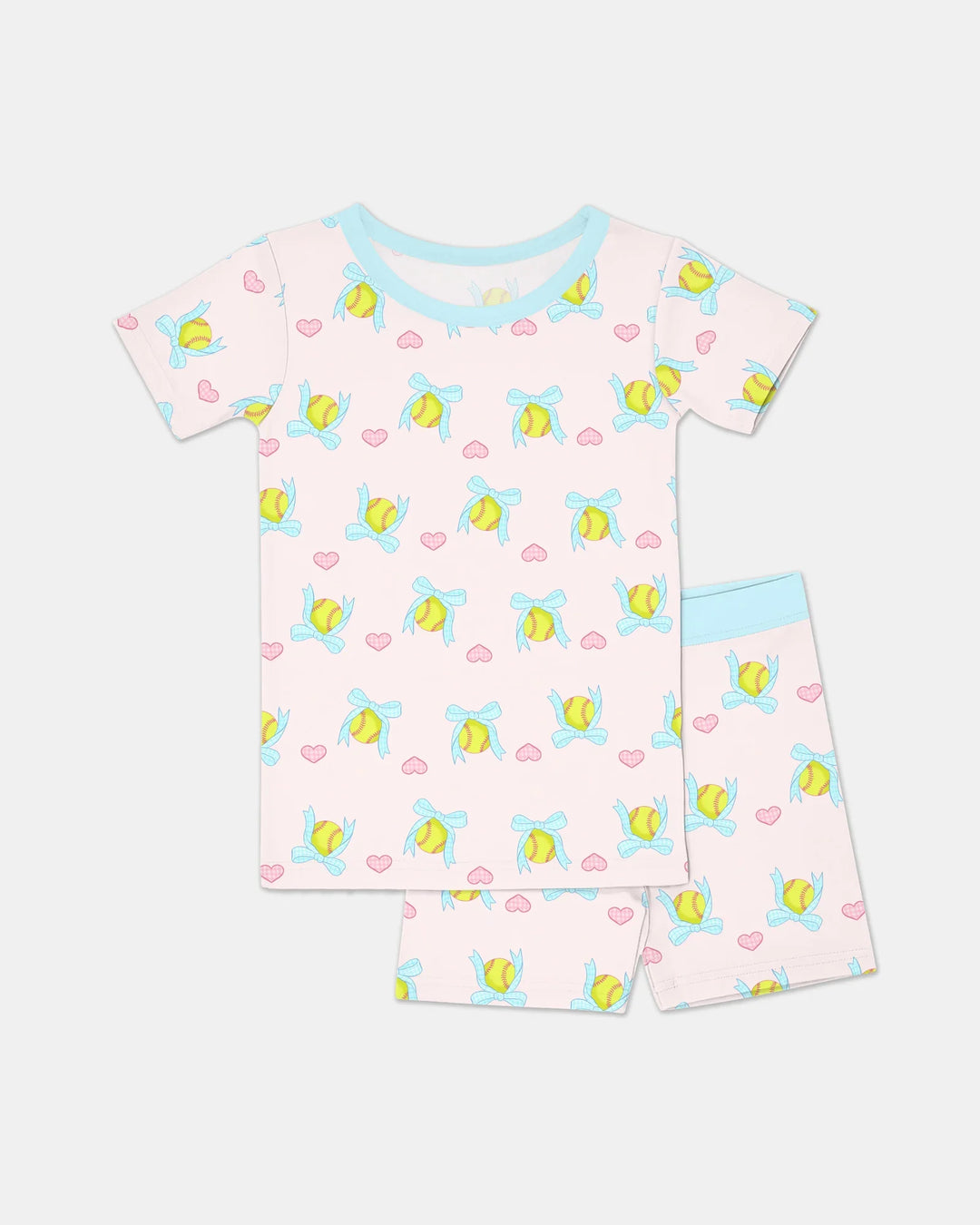 Softbal Coquette Bow Two Piece Short Sleeve Shorts Pajama Set