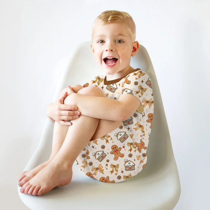 Brushstroke Gingerbread Two Piece Short Sleeve Shorts Pajama Set , Brushstroke Gingerbread Two Piece Short Sleeve Shorts Pajama Set - 12-18M
