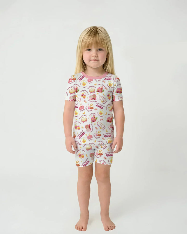 Ramadan Mubarak Matching Family Bamboo Two Piece Short Sleeve Shorts Pajama Set
