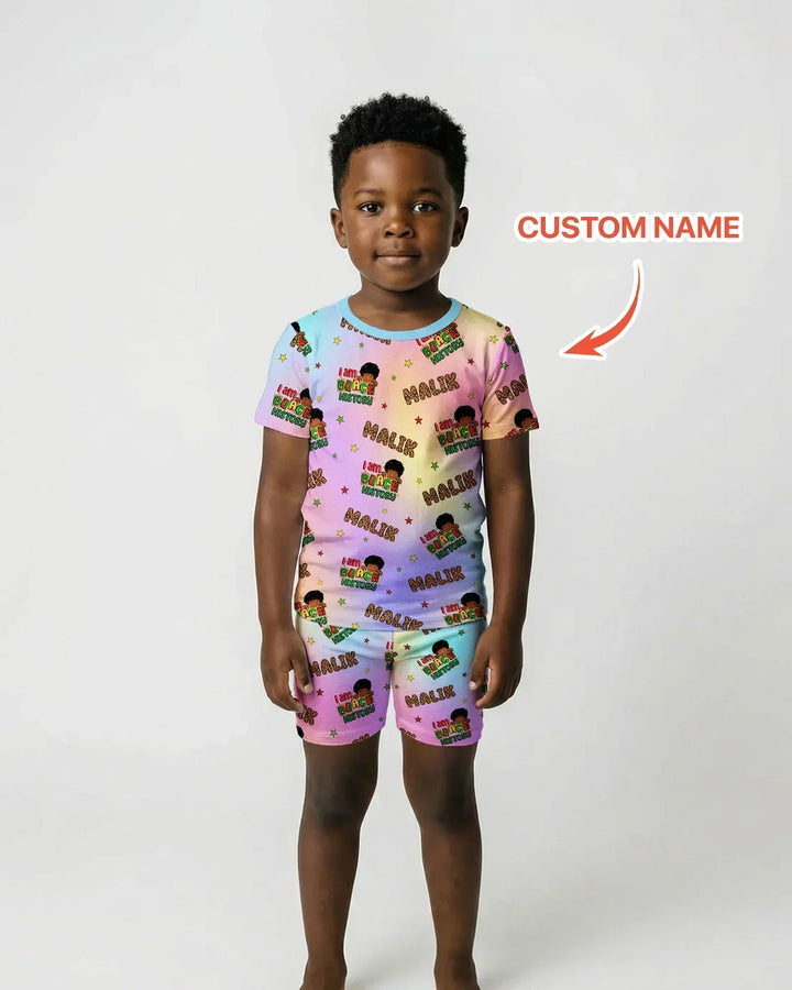 Custom Name I Am Black History Bamboo Two Piece Short Sleeve Shorts Pajama Set