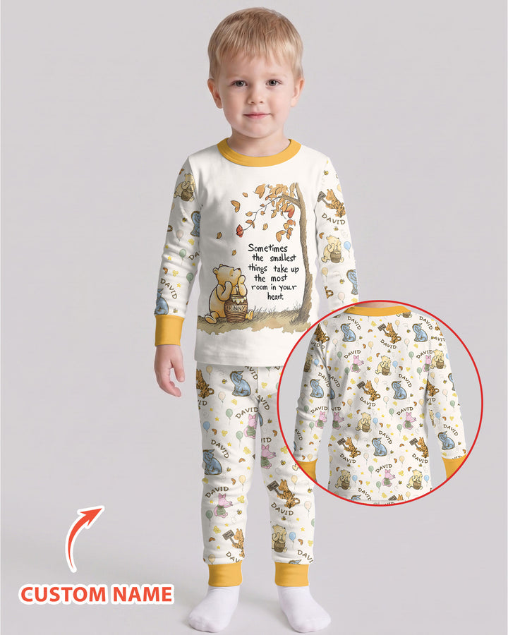 Little Things, Big Love Classic Bear Custom Name Bamboo Two Piece Long Sleeve Pajama Set