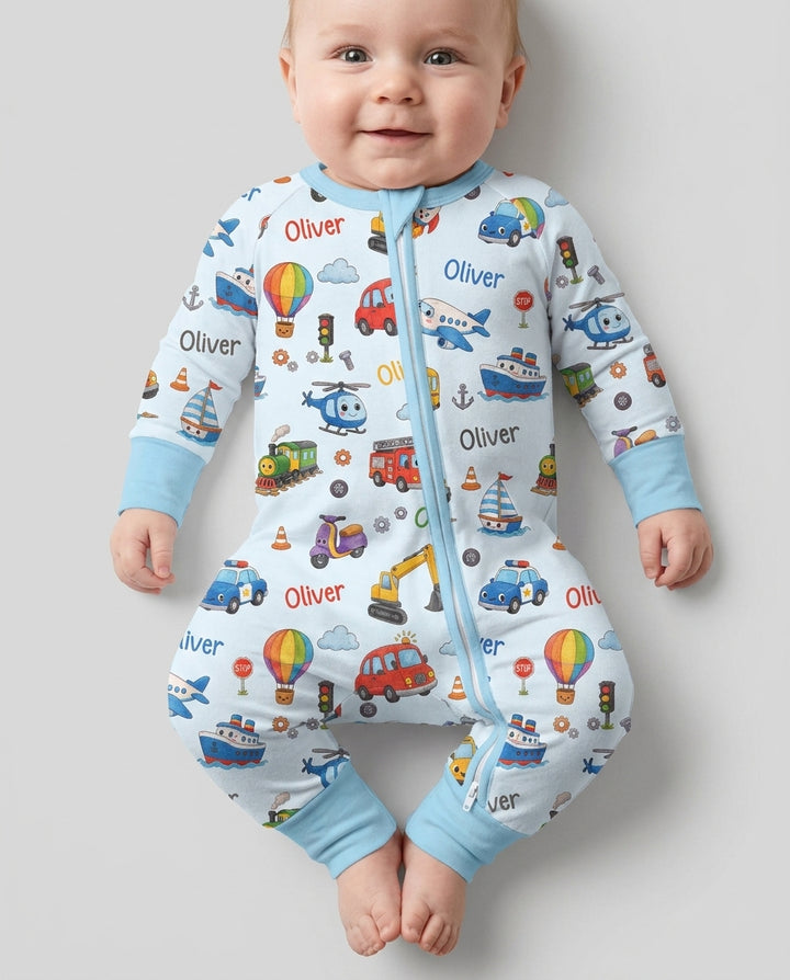 Custom Name Cute Transport Bamboo Convertible Zippy