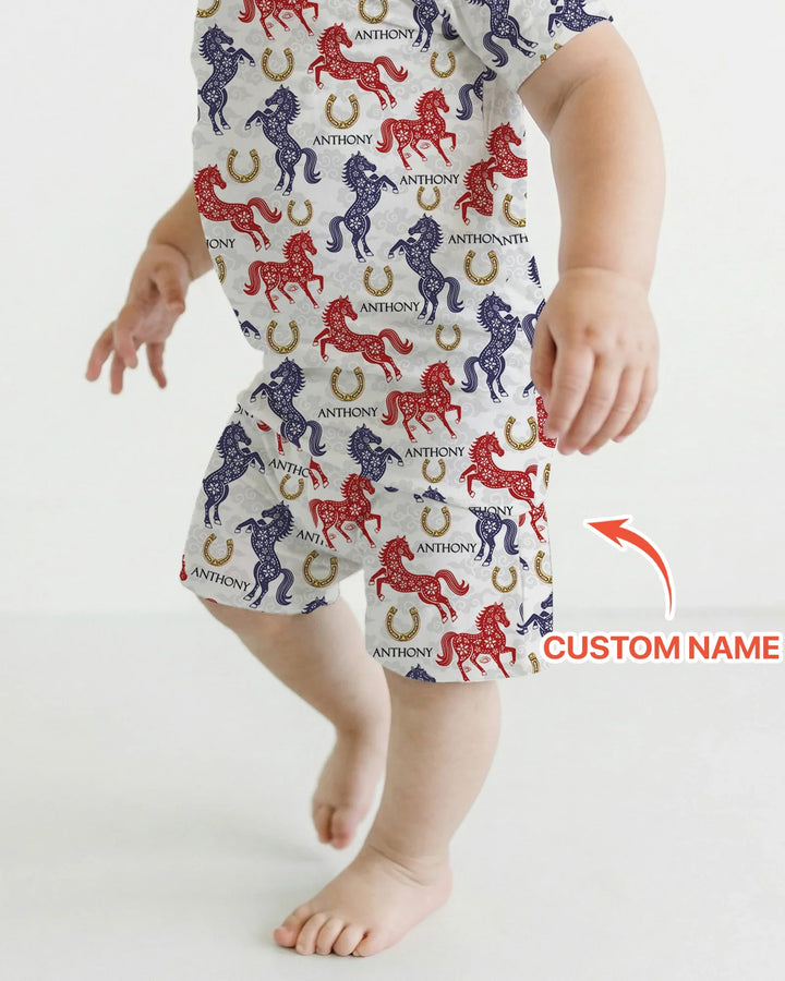 Zweiteiliges Pyjama-Set mit kurzen Ärmeln und Shorts im Sommer-Design