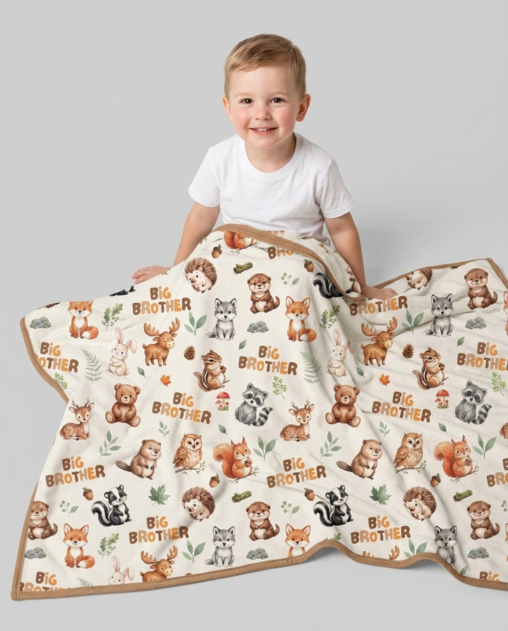 Custom Quote Woodland Animal Matching Sibling Bamboo Blanket