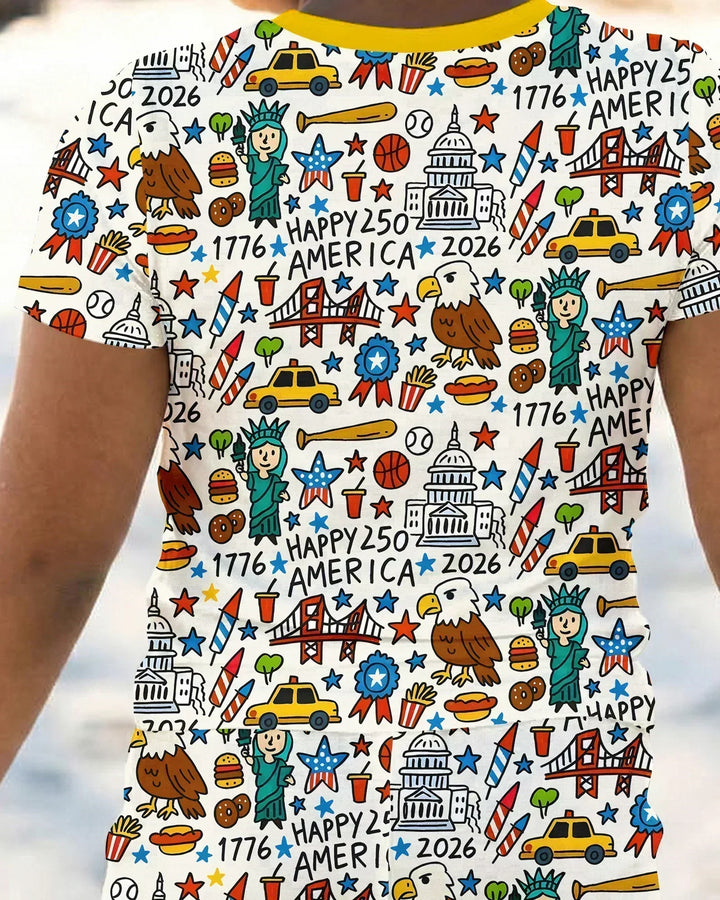 Template Zweiteiliges Pyjama-Set mit kurzen Ärmeln und Shorts