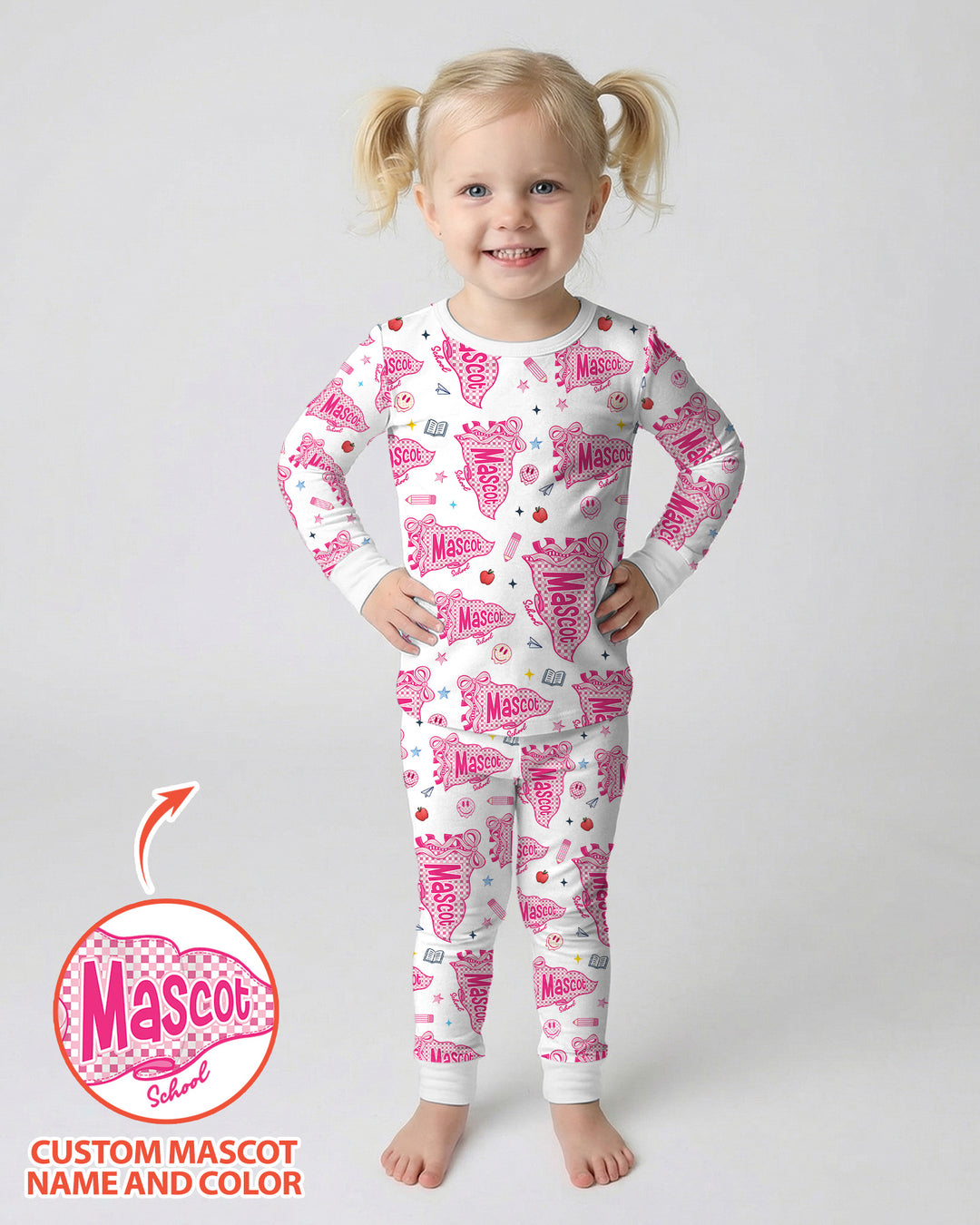 Custom Mascot School Name Bamboo Two Piece Long Sleeve Pajama Set