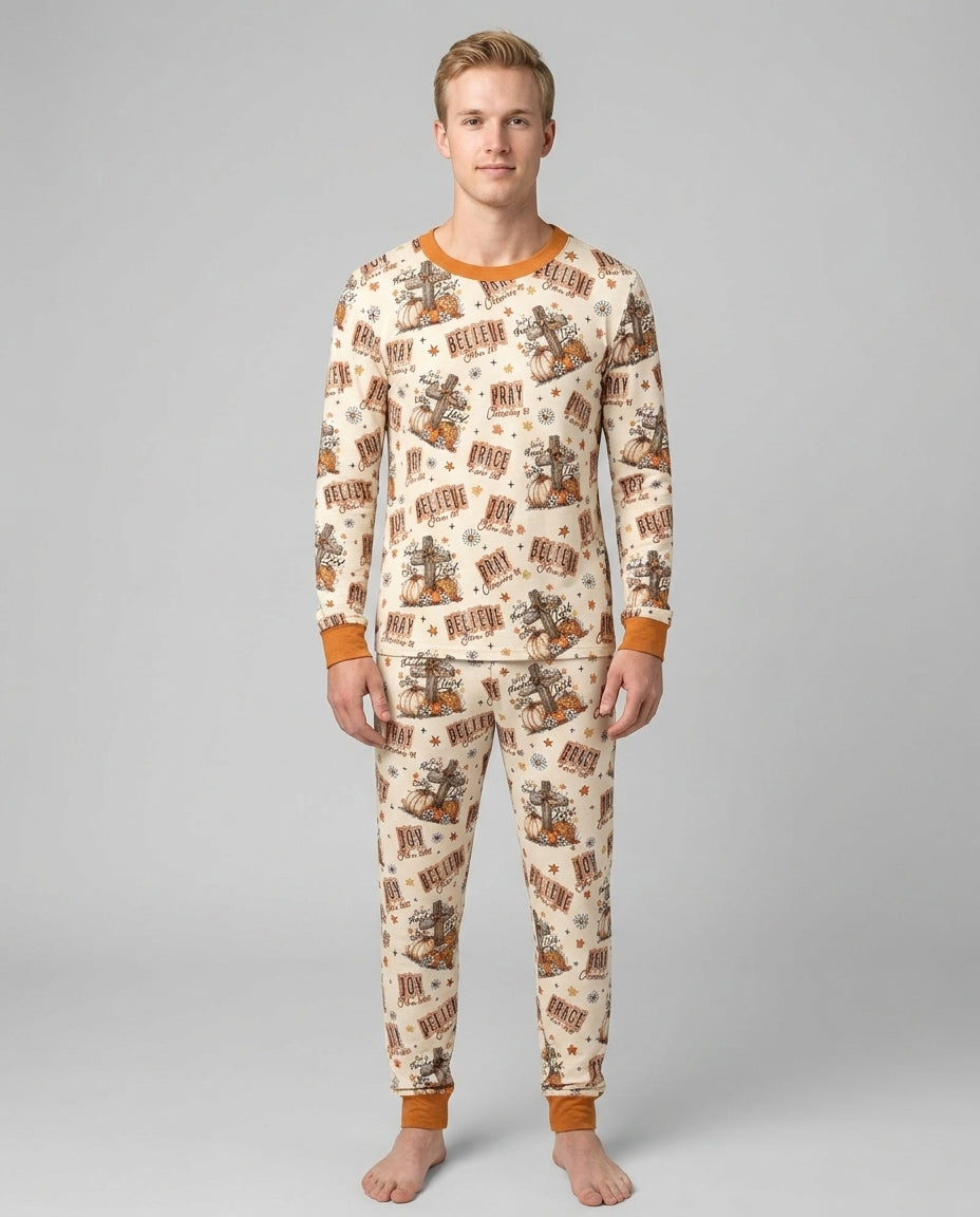 Floral Fall Give Thanks To The Lord Bamboo Men's Pajama Set