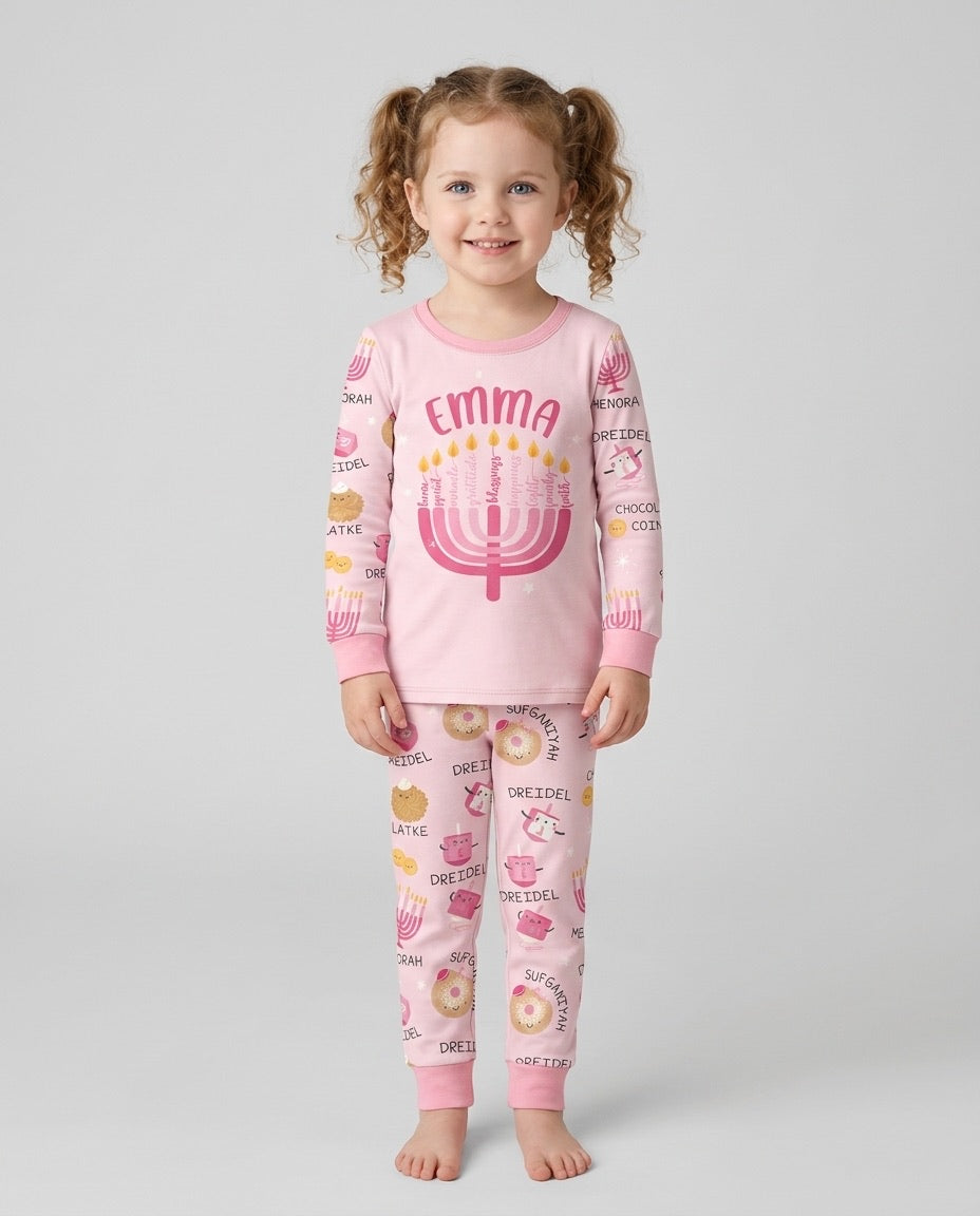 Custom Hanukkah Family Matching  Bamboo Two Piece Long Sleeve Pajama Set