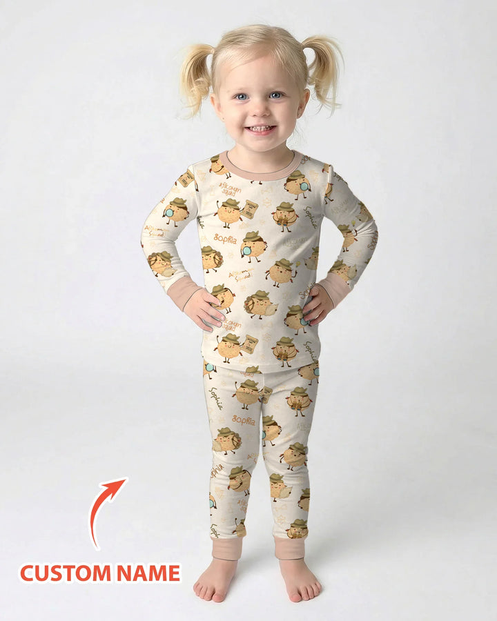 Custom Name Passover Afikoman Bamboo Two Piece Long Sleeve Pajama Set