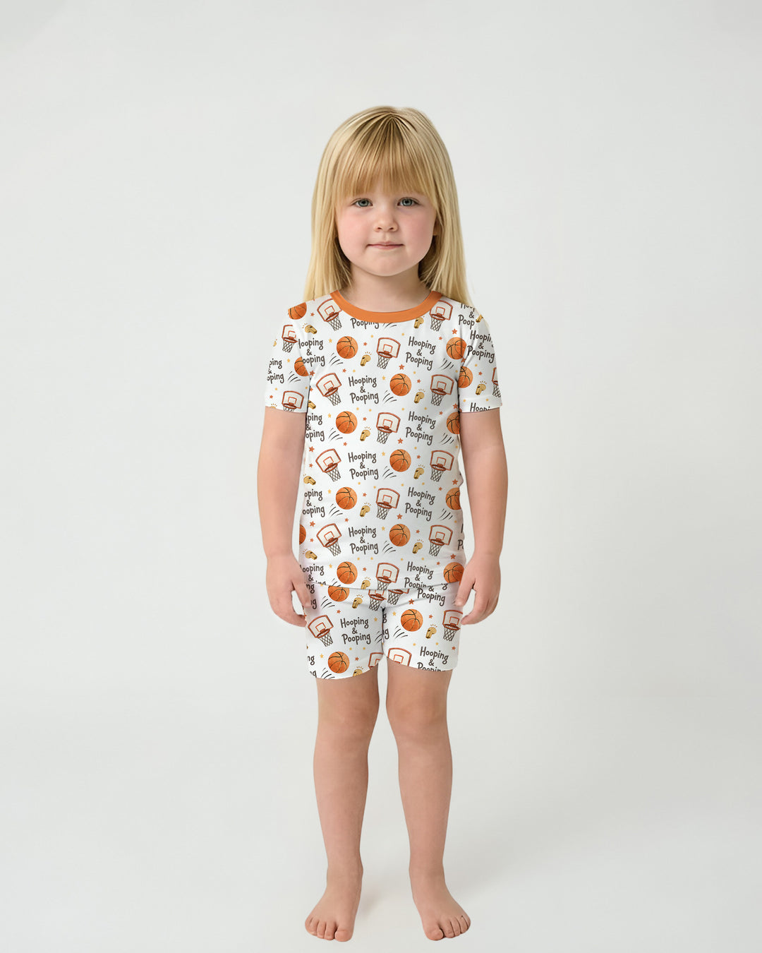Funny Basketball Hooping & Pooping Bamboo Two Piece Short Sleeve Shorts Pajama Set