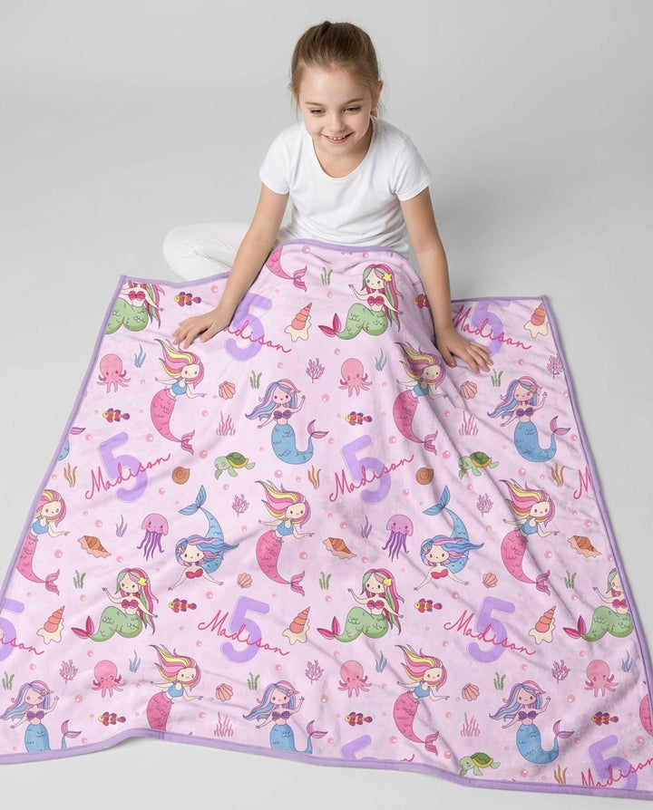 Custom Name Birthday Mermaid Bamboo Blanket