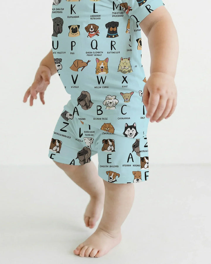 Funny Dogs Alphabet Bamboo Two Piece Short Sleeve Shorts Pajama Set