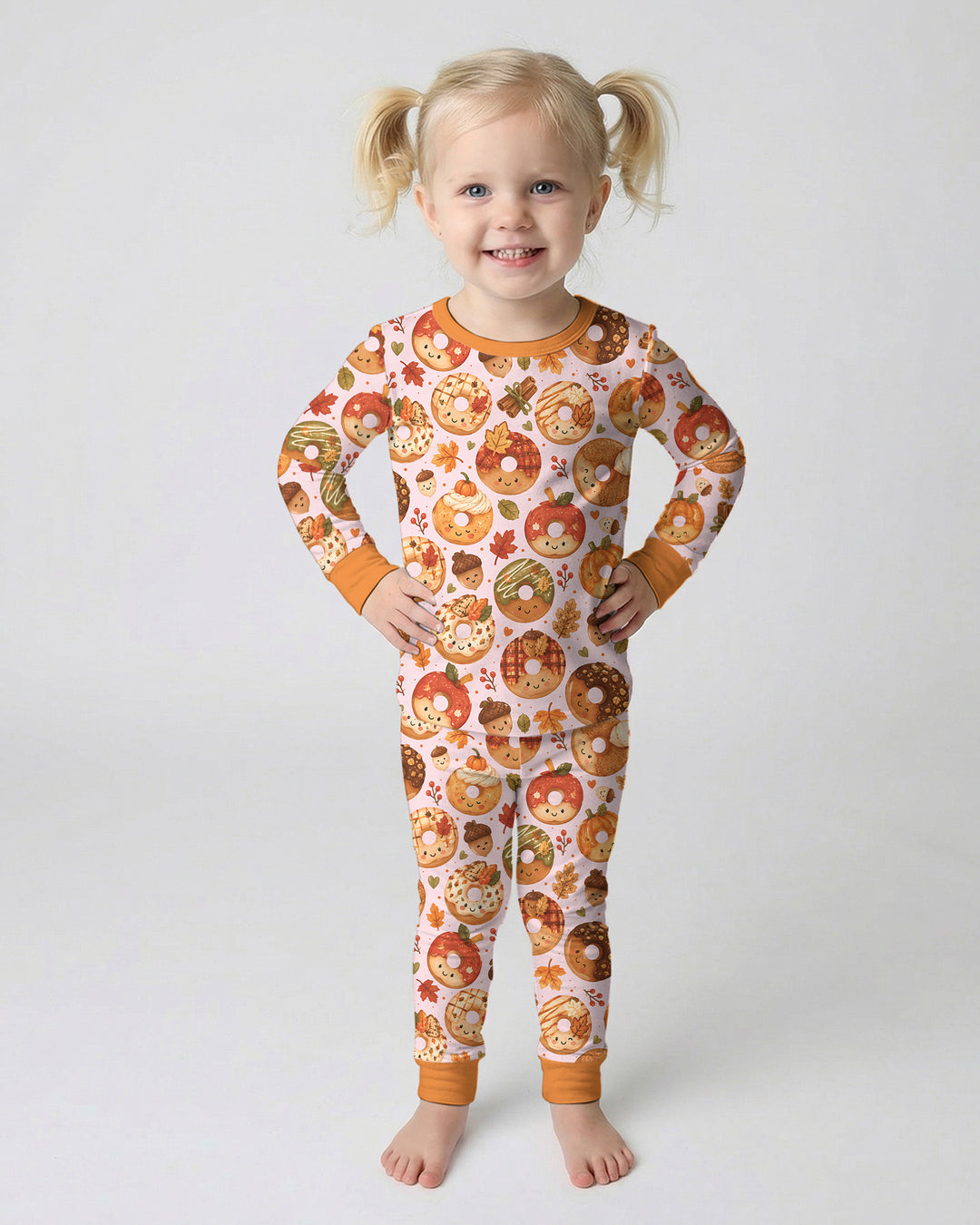 Cute Fall Donut Bamboo Two Piece Long Sleeve Pajama Set