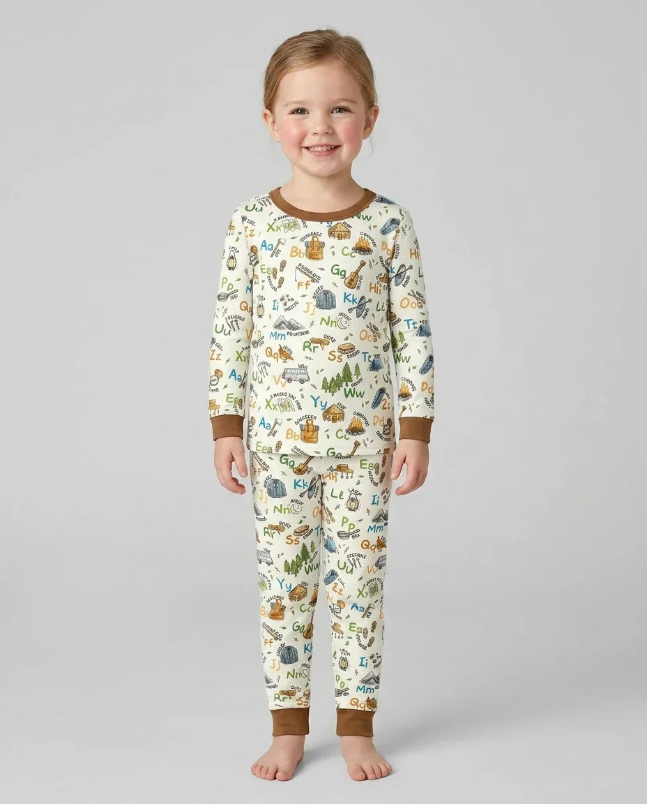 Adventure Alphabet ABCs Summer Camp Bamboo Two Piece Long Sleeve Pajama Set