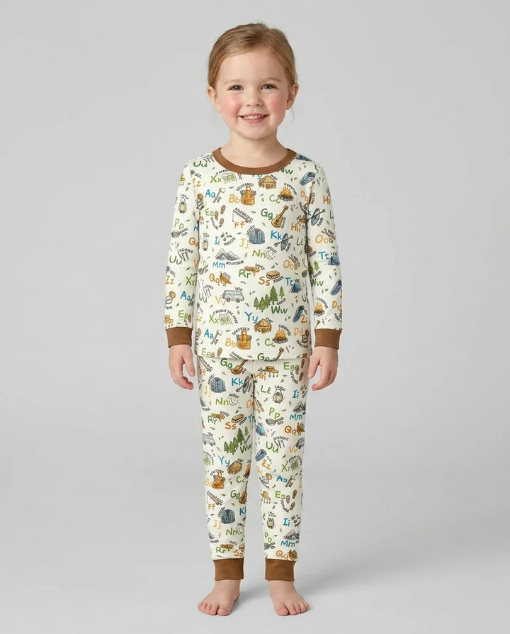 Adventure Alphabet ABCs Summer Camp Bamboo Two Piece Long Sleeve Pajama Set