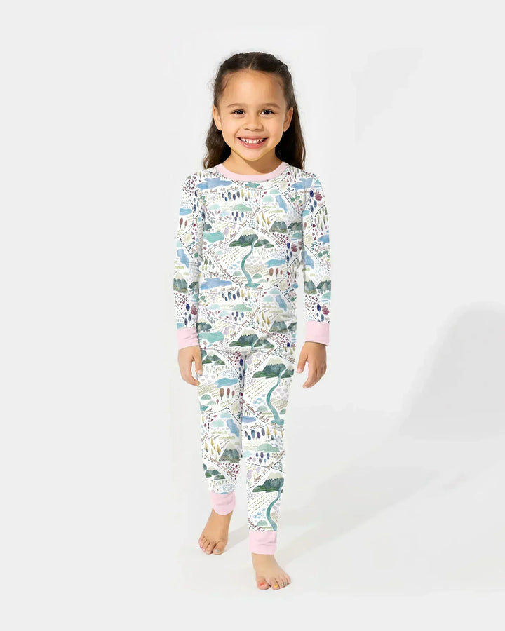 Whimsical Psalms 23 Map Bamboo Two Piece Long Sleeve Pajama Set