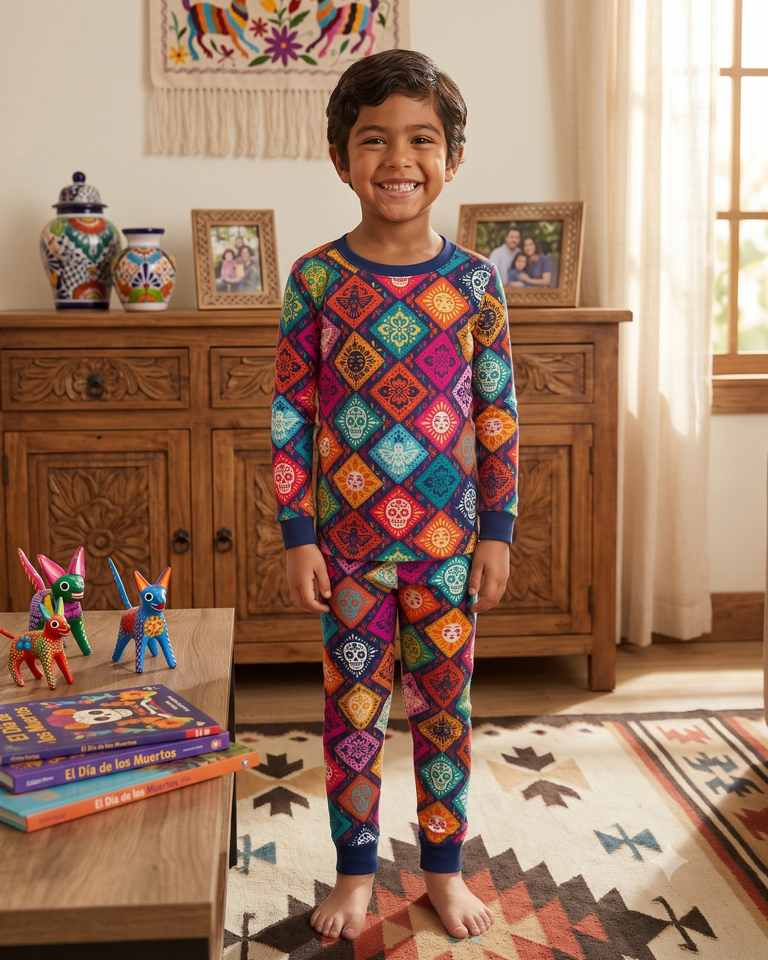 Day of the Dead Colorful Mexican Skull Bamboo Two Piece Long Sleeve Pajama Set