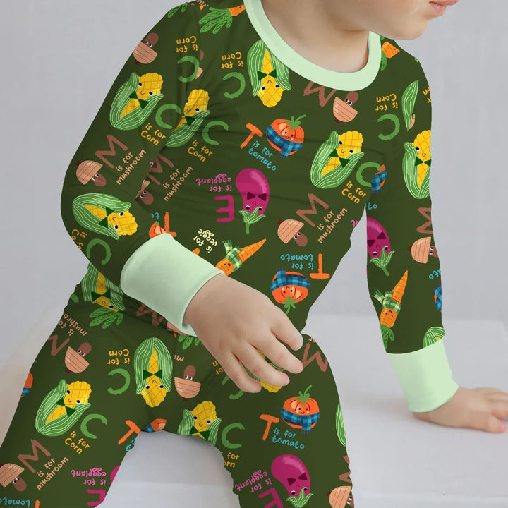 Veggie Letter Bamboo Two Piece Long Sleeve Pajama Set