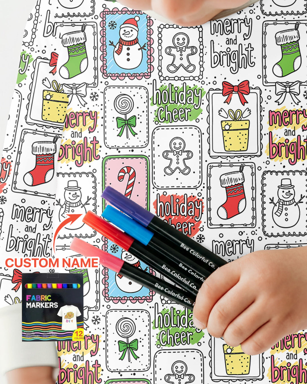 Merry Christmas Colorable  Bamboo Two Piece Long Sleeve Pajama Set