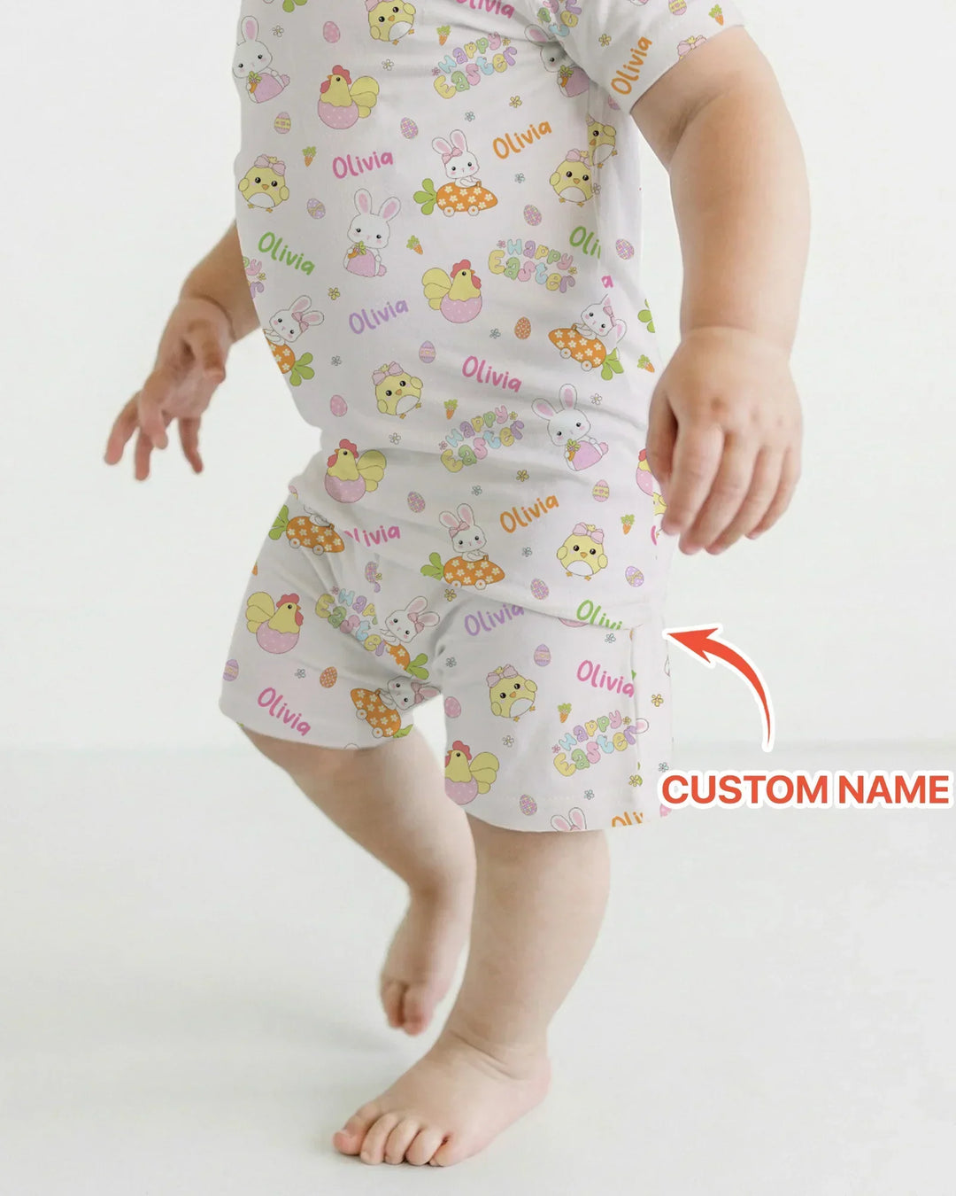 Custom name Happy Easter Bamboo Two Piece Short Sleeve Shorts Pajama Set