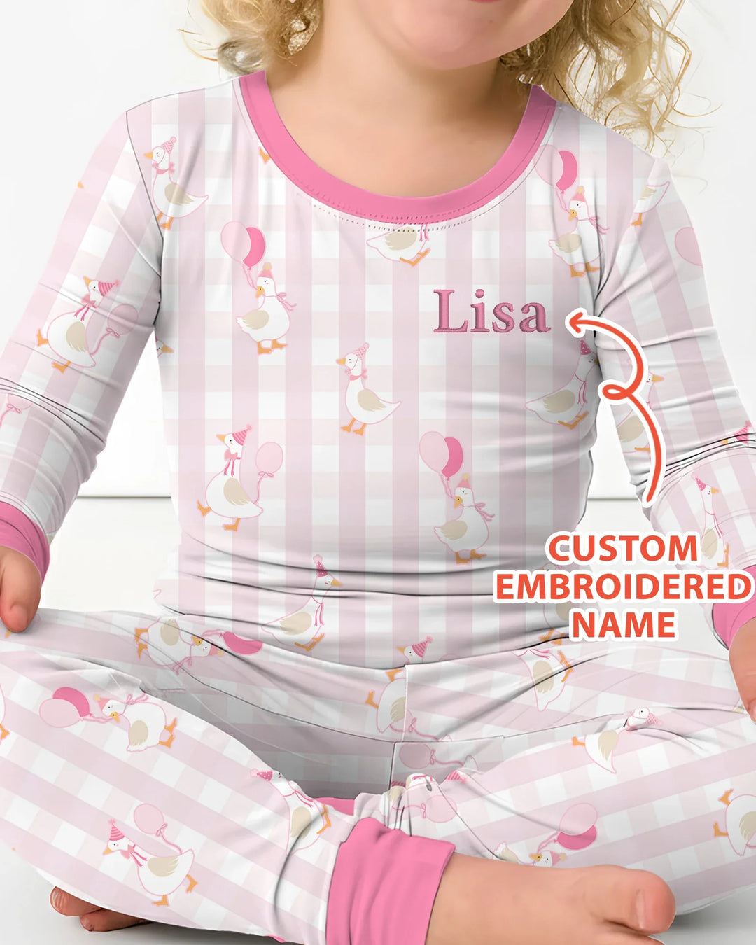 Custom Embroidered Birthday Boy/Girl Baby Bamboo Two Piece Long Sleeve Pajama Set